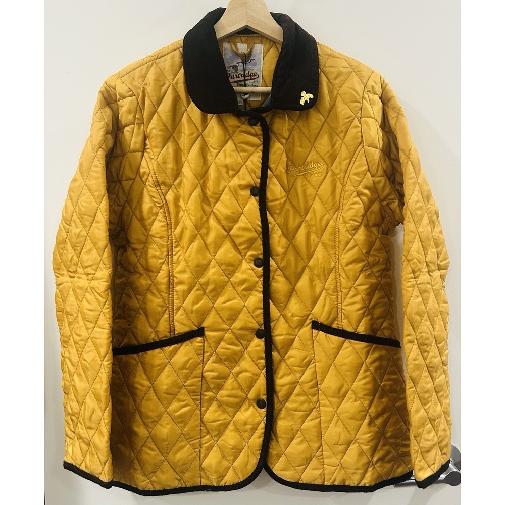 NWT John Partridge Quilted Jacket Womens Snap Closure Claret Yellow Moorland - L